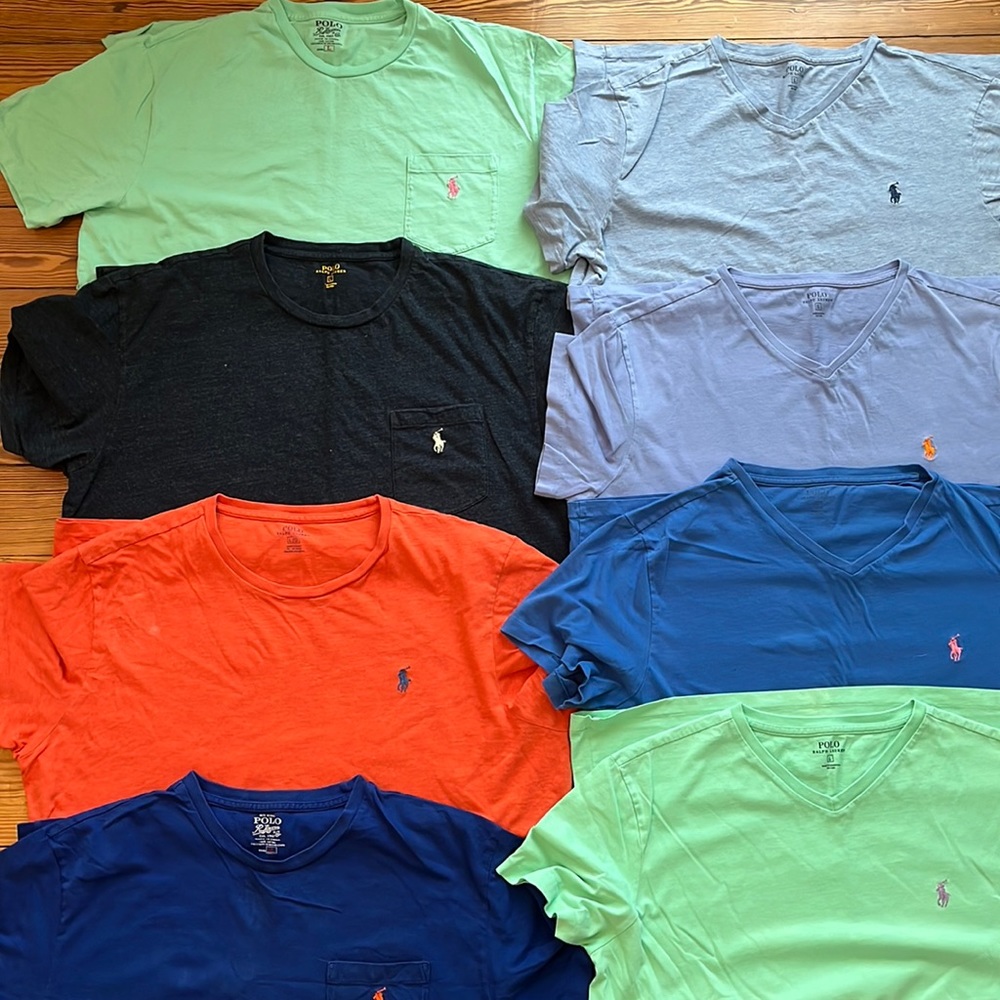 8 Classic POLO Mens T- Shirt’s- 4 Crew Neck & 4 V- Neck (All Size Large)